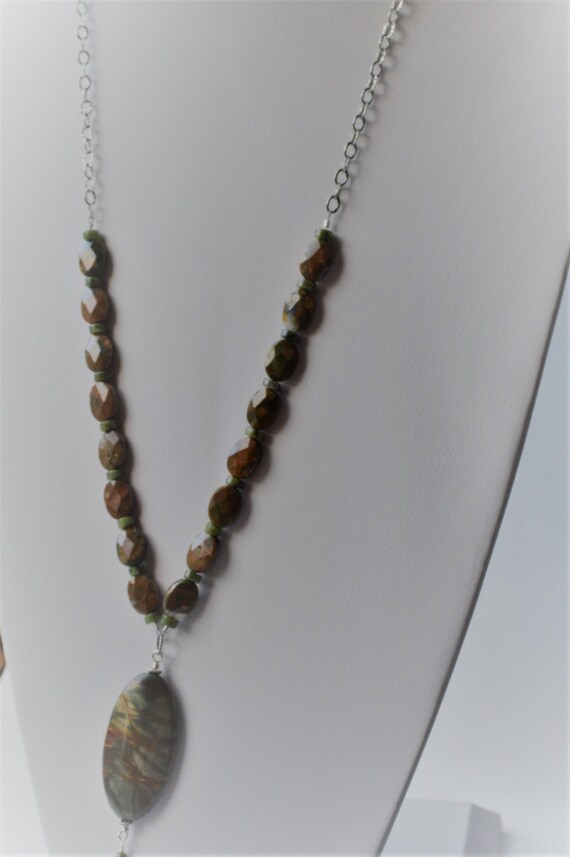 Jasper and Jade Necklace Jasper Pendant Green and rust New Jade