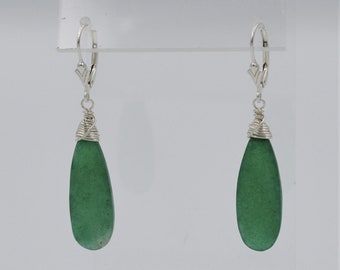 Green Emerald and Silver Drop Earring - Genuine Emerald Earrings * Sterling Silver * May Birthstone * Gift *