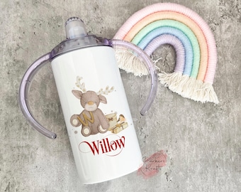 Christmas Sippy Cup, Personalised Christmas Cup, 13oz Children's Sippy Cup, Children's Tumbler, Stocking Filler, Reindeer Alphabet