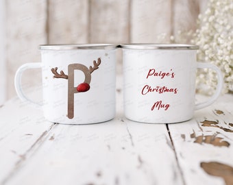 Personalised enamel mugs - Initial and name mugs - Girl mugs - Boy Mugs - Camping mugs - Personalised initial mugs - Reindeer initial mugs