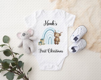 Personalised baby vest | Christmas baby vest | First christmas baby vest | Baby gifts | Bear Reinbow