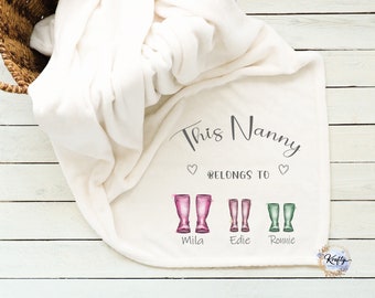 Personalised Blanket | This Nanny Belongs To | Gift for Her | Gift for Him | Grandma Grandad Auntie Mum | Custom Blanket | Wellies Blanket