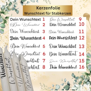 Kerzenfolie Wunschtext/Logo/Bild | Wasserschiebefolie für Stabkerzen | mit Schriftfarbe Weiß oder Farbe