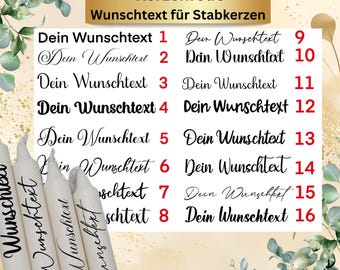Kerzenfolie Wunschtext/Logo/Bild | Wasserschiebefolie für Stabkerzen | mit Schriftfarbe Weiß oder Farbe