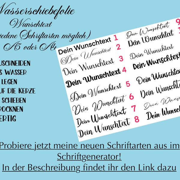 Kerzenfolie Tattoofolie mit Wunschtext/Logo oder mit Bild | Wasserschiebefolie für Stabkerzen und Stumpenkerzen | Schrift Weiß NEU!