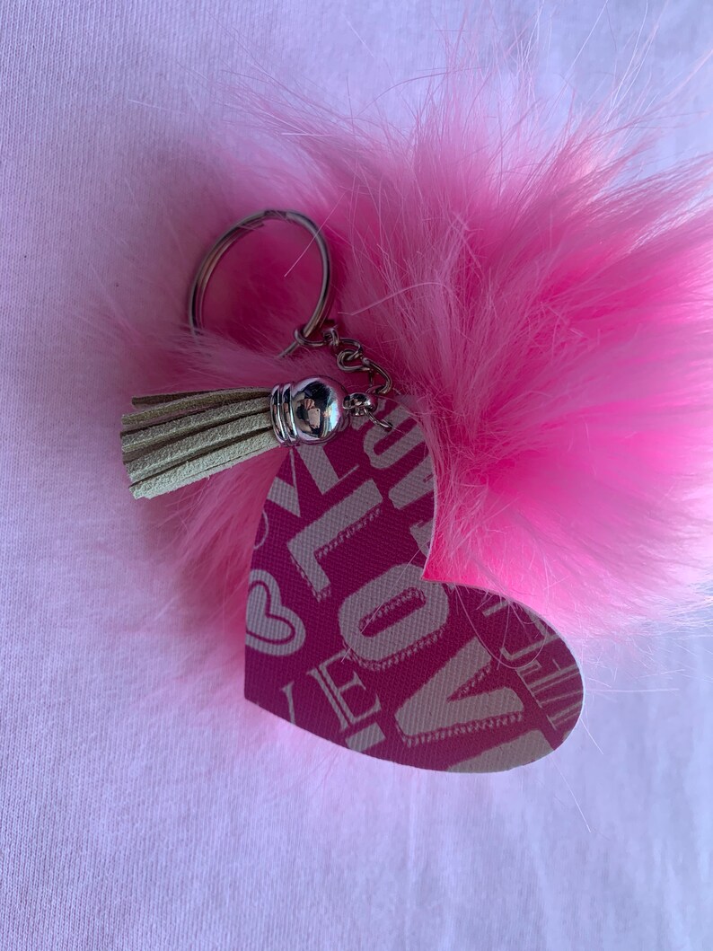 Pom Pom Keychains Wristlet Keychain Fluffy Keychain Faux Etsy