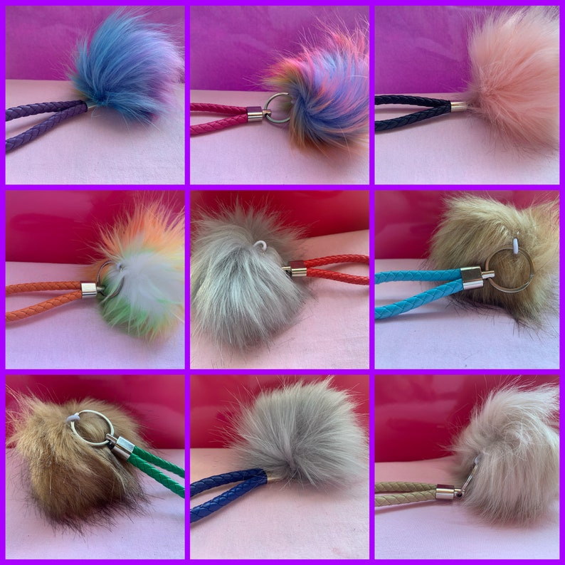 Pom Pom Keychains Wristlet Keychain Fluffy Keychain Faux Etsy