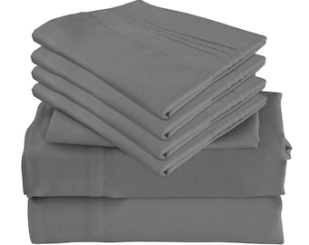 6 Piece Bamboo Sheets Set Bed Sheets Set -Silky Soft- Wrinkle Free -Deep Pockets - 1 Fitted Sheet, 1 Flat, 4 Pillowcases Cal King