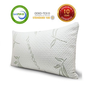 Cool Bamboo Pillow for Sleeping Shredded Memory Foam Adjustable Pillow with Hypoallergenic Washable Bamboo Zipper Cover King (1 Pack)