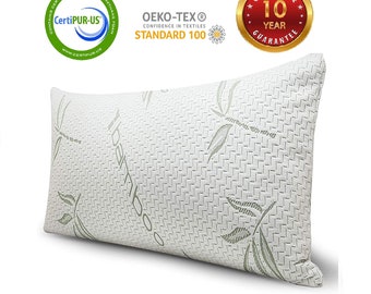 Cool Bamboo Pillow for Sleeping Shredded Memory Foam Adjustable Pillow with Hypoallergenic Washable Bamboo Zipper Cover King (1 Pack)