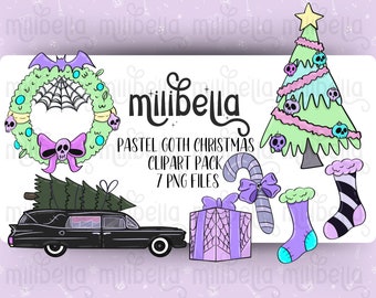 Pastel Goth Christmas, Spooky Christmas, Hand Drawn, Kitsch, Alt, Digital Clip Art, Sublimation, Graphic Transfer, Heat Transfer, PNG