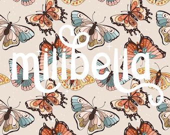 Boho Butterfly - Groovy - Brown - Seamless Digital Pattern - Instant Download - Surface Design - Wallpaper - Background - Fabric