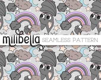 Batty - Pastel Goth - Star Moon Clouds - Seamless Digital Pattern - Instant Download - Surface Design - Wallpaper - Background - Fabric