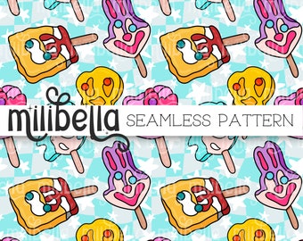 Frozen Treats, Character, Ice Cream, Summer, Seamless Pattern, Seamless File, Repeating Pattern, Surface Pattern, Fabric Pattern, Background