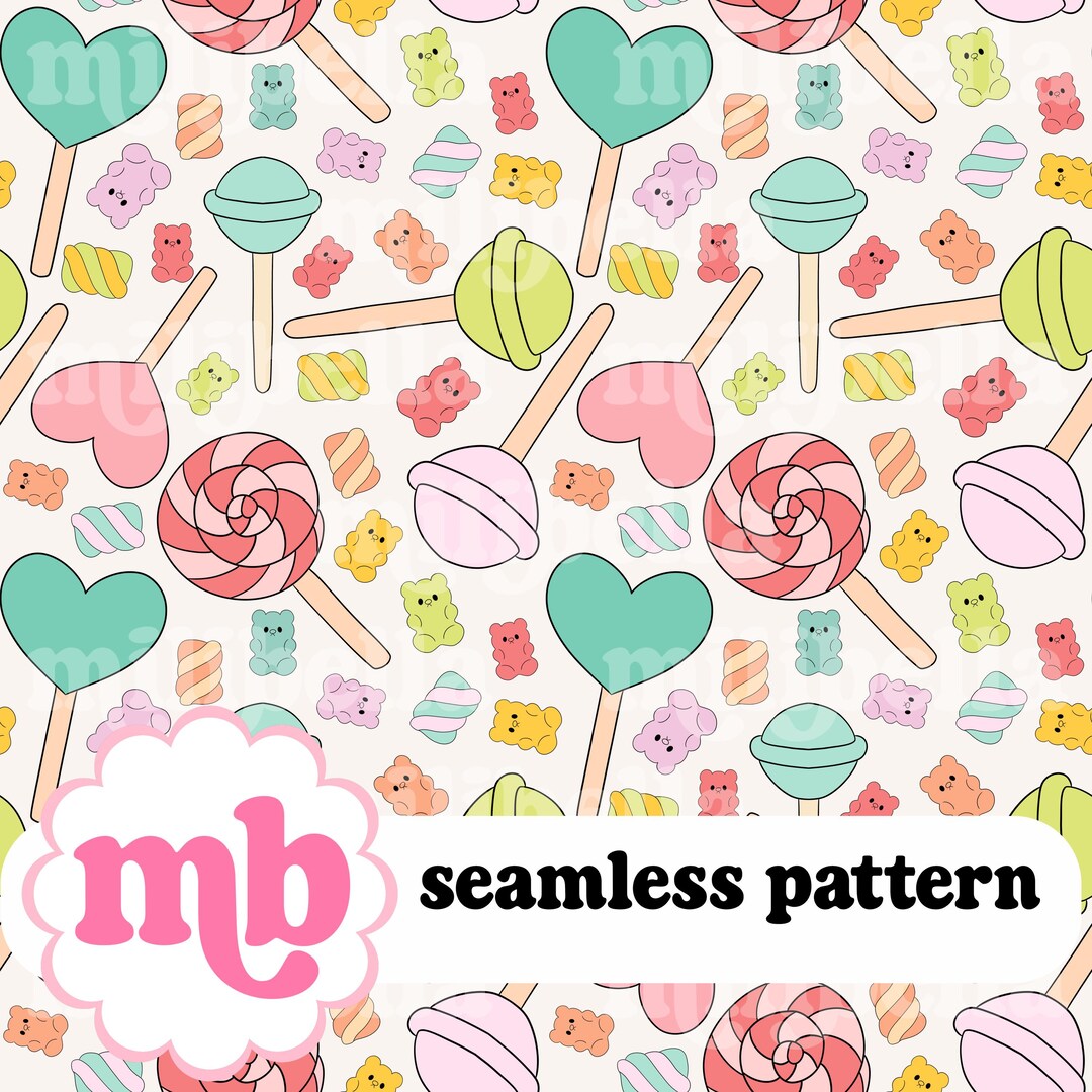 Candy Seamless Pattern, Gummy Bear, Sucker, Lollipop, Sweets, Seamless ...