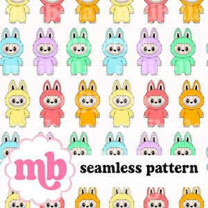 Rainbow Monster Trendy Doll Seamless Pattern: Kawaii Fabric Print Pride Hand Drawn (Digital Download)
