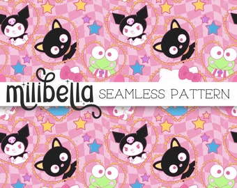 Kawaii Kitty and Friends - Pink - Cat - Seamless Digital Pattern - Instant Download - Surface Design - Wallpaper - Background - Fabric