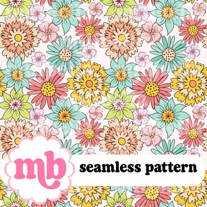 Retro doodle bloemen naadloos patroon, kleurrijk, bloemen, boho, naadloos bestand, herhalend patroon, oppervlaktepatroon, stoffenpatroon, achtergrond