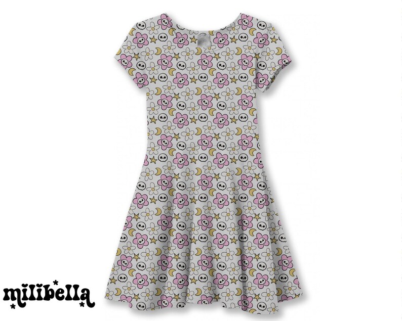 Skull Flowers Seamless Pattern, Stars, Moon, Pink, White, Seamless File