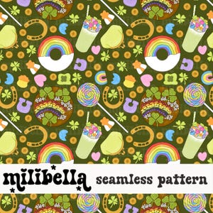 Lucky Food Seamless Pattern, St. Patrick&#39;s Day, Clover, Green, Seamless File, Repeating Pattern, Surface Pattern, Fabric Pattern, Background