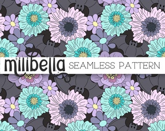 Batty Flowers - Boho - Pastel Goth - Bats - Seamless Digital Pattern - Instant Download - Surface Design - Wallpaper - Background - Fabric