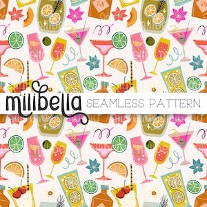 Cocktails Seamless Pattern, Retro, Mid Century Modern, Drinks, Seamless File, Repeating Pattern, Surface Pattern, Fabric Pattern, Background