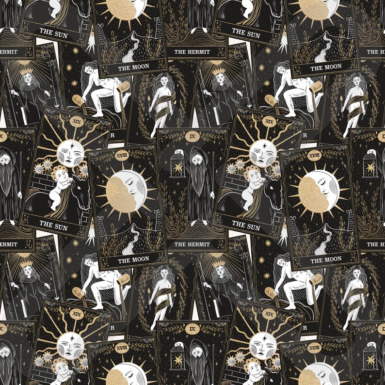 Tarot Card Black Gold Glitter Witchy Seamless Digital Pattern Instant