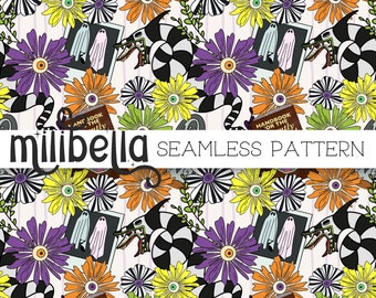 Beetle Flowers - Halloween - Movie - Spooky - Seamless Digital Pattern - Instant Download - Surface Design - Wallpaper - Background - Fabric