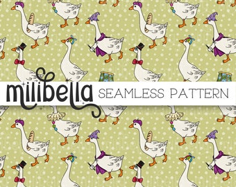 Silly Goose, Geese, Clown, Bird, Seamless Pattern, Seamless File, Repeating Pattern, Surface Pattern, Fabric Pattern, Background