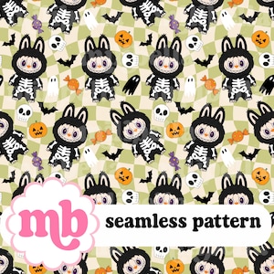 Skeleton Monster Halloween Seamless Pattern, Toy, Ghost, Seamless File, Repeating Pattern, Surface Pattern, Fabric Pattern, Background