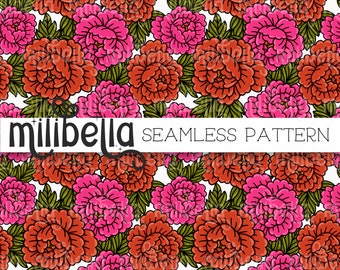 Peony, Flower, Flowers, Tattoo, Bright, Seamless Pattern, Seamless File, Repeating Pattern, Surface Pattern, Fabric Pattern, Background