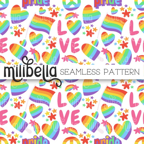 Pride, Rainbow, Love, Flag, LGBT, Seamless Pattern, Seamless File, Repeating Pattern, Surface Pattern, Fabric Pattern, Background