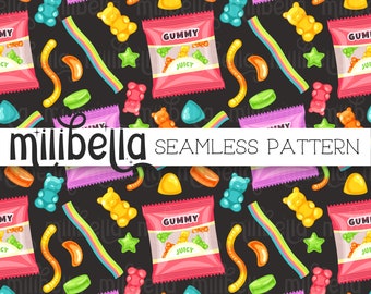 Gummy, Candy, Bear, Worm, Star, Candies, Seamless Pattern, Seamless File, Repeating Pattern, Surface Pattern, Fabric Pattern, Background