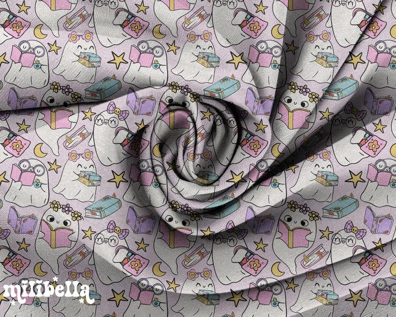 Ghost Books Seamless Pattern, Reading, Book, Spooky Cute, Seamless File