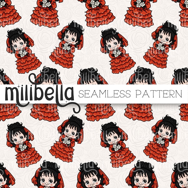 Kewpie Lydia, Rose, Beetlejuice, Halloween, Seamless Pattern, Seamless File, Repeating Pattern, Surface Pattern, Fabric Pattern, Background