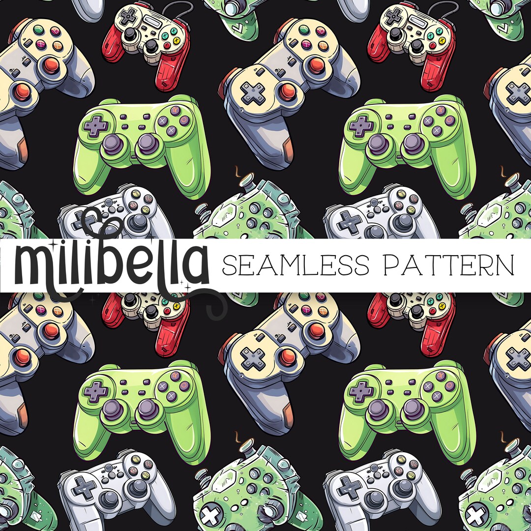 Video Game Seamless Pattern, Gamer, Boy, Black, Repeating Pattern ...