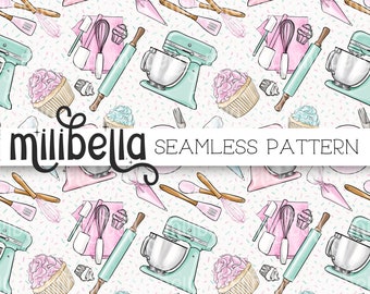 Baking, Baker, Cupcake, Icing, Pastel, Mixer, Bake, Seamless Pattern, Seamless File, Repeating Pattern, Surface Pattern