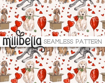 Valentine Dogs, Heart, Love, Balloon, Dog, Pets, Seamless Pattern, Seamless File, Repeating Pattern, Surface Pattern