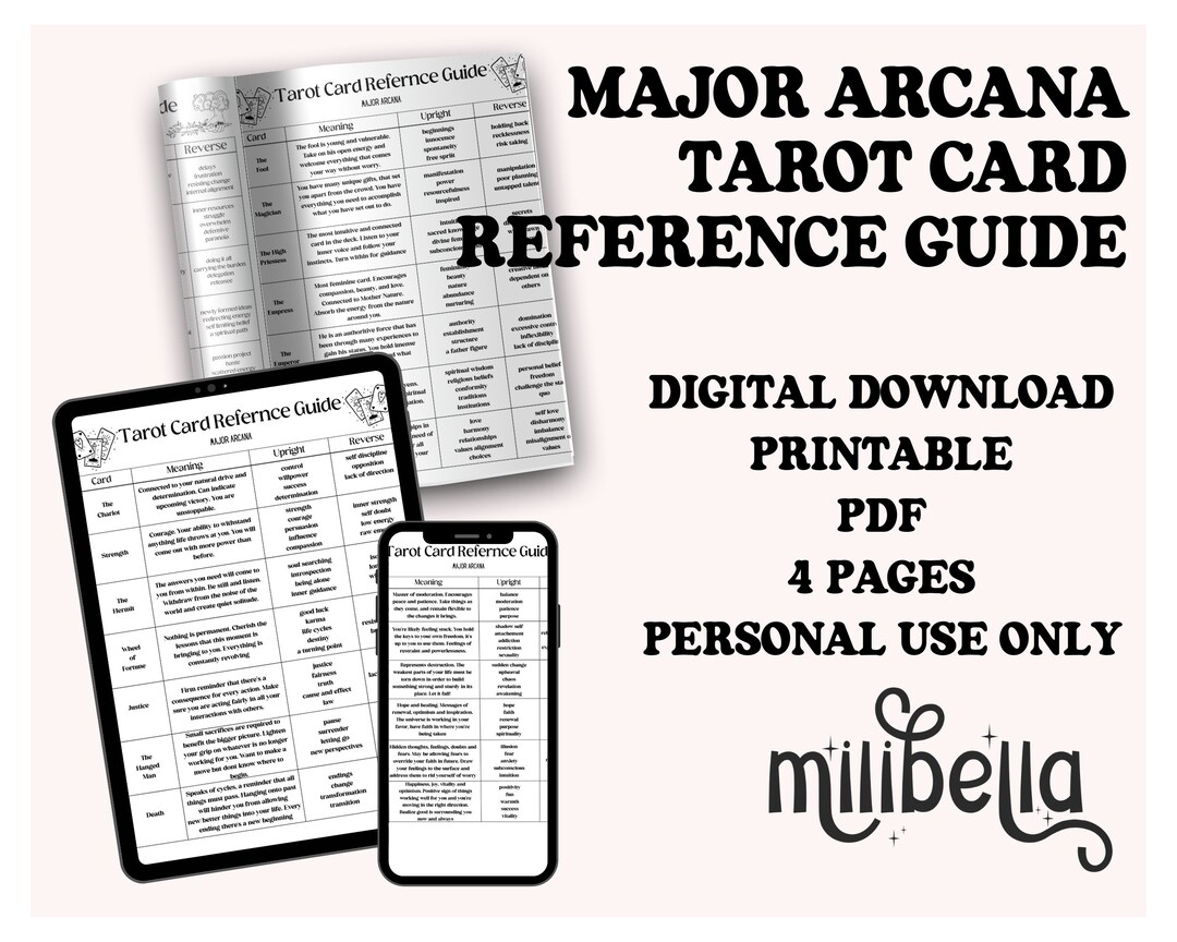 Tarot Card Reference Guide Major Arcana Card Meaning Easy Etsy