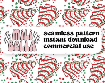 Christmas Tree Treat - Cake - Seamless Digital Pattern - Instant Download - Surface Design - Wallpaper - Background - Fabric