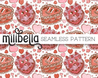 Valentine Cake, Retro, Groovy, Heart, Love, Valentine's Day, Seamless Pattern, Seamless File, Repeating Pattern, Surface Pattern