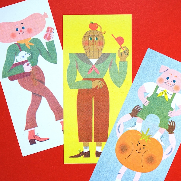 Set 3 character riso prints