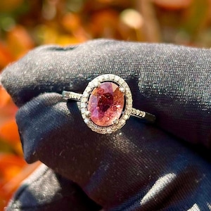 Exceptional solid 14k Gold Pink Tourmaline Oval Gemstone Ring\ Tourmaline Ring with Diamond \ 14K Yellow Gold \ Unique Ring for women