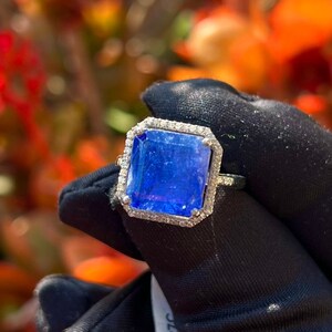 Octagon Tanzanite Engagement Ring, 14K Yellow Gold Tanzanite Ring, Diamond Ring, June Birthstone Ring, Tanzanite wedding Ring