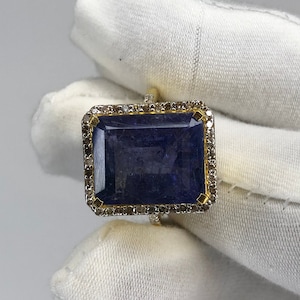 Octagon Tanzanite Engagement Ring, 14K Yellow Gold Tanzanite Ring, Diamond Ring, June Birthstone Ring, Tanzanite wedding Ring