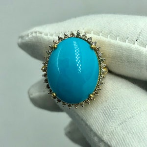 Turquoise Gold Ring, 14k Yellow Gold Ring, diamond Ring Promise Ring, Oval Turquoise Ring, Sleeping Beauty Ring, Anniversary Ring