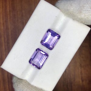 天然ピンクアメジストペア：長方形カットの宝石、6.00カラット（8 x 10 mm）