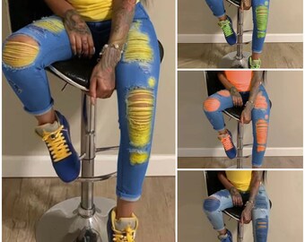 Hipsters Skinny Color Ripped Jeans