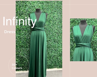 Forest Green Infinity Bridesmaid Dress, Twist Wrap Bridesmaid Dress, Maxi Dress, Taupe Multiway Dress, Convertible Bridesmaid Dress