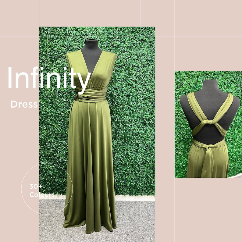 Olive Infinity Bridesmaid Dress, Twist Wrap Bridesmaid Dress, Maxi Dress, Olive Multiway Dress, Convertible Bridesmaid Dress image 1